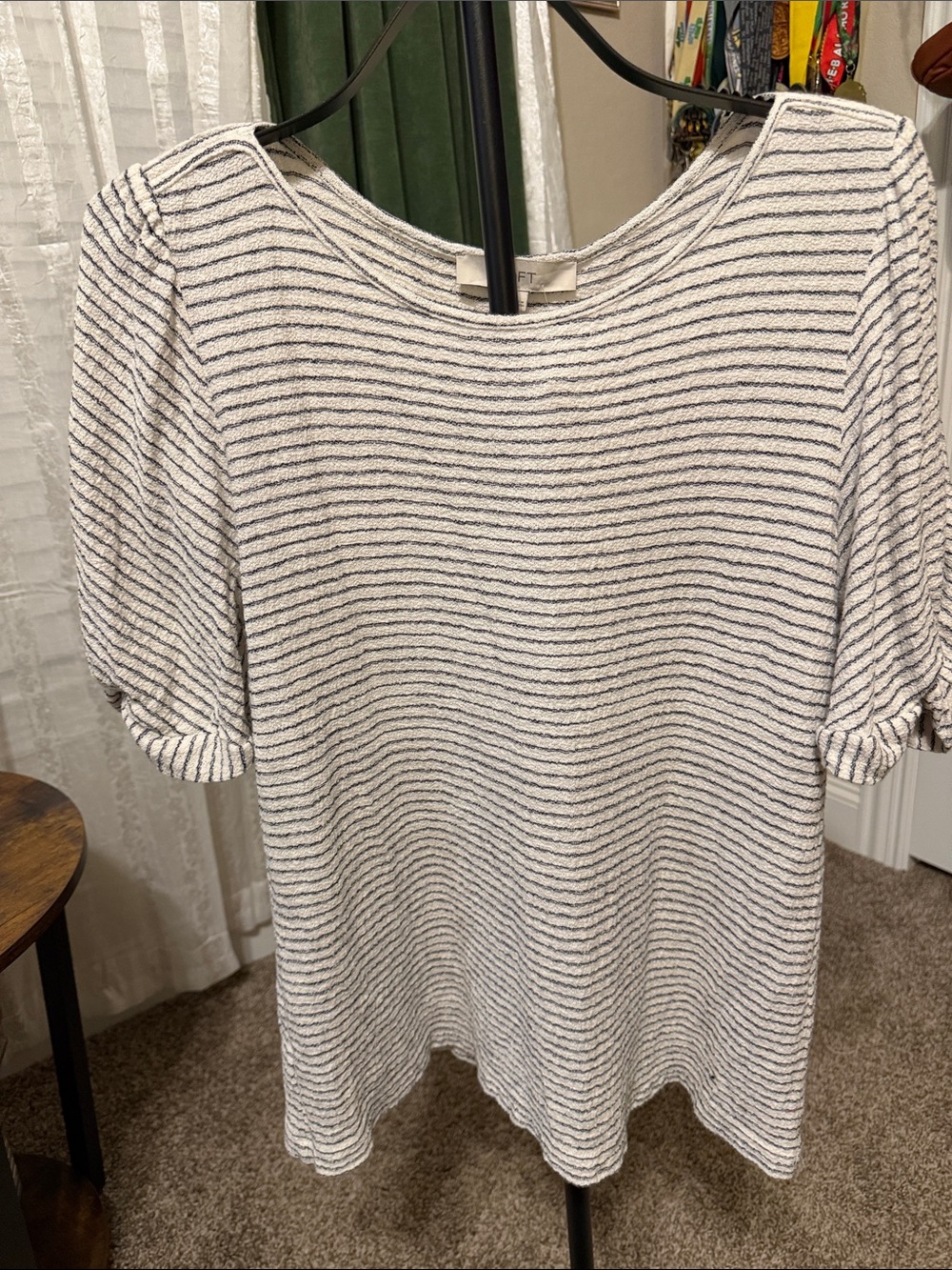 LOFT Navy and White Striped Short Sleeve Scoop Neck Tee